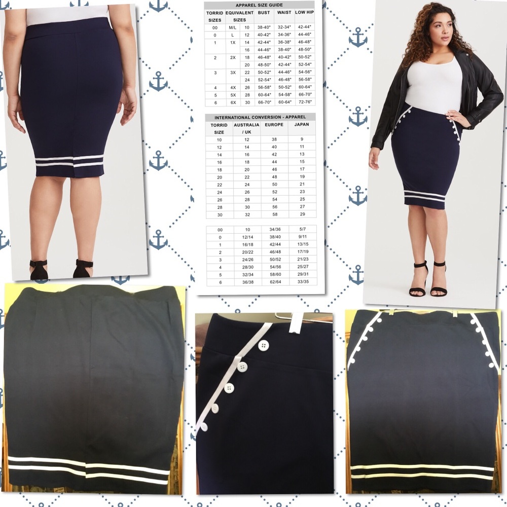 Torrid 26 navy blue retro chic wiggle/pencil skirt